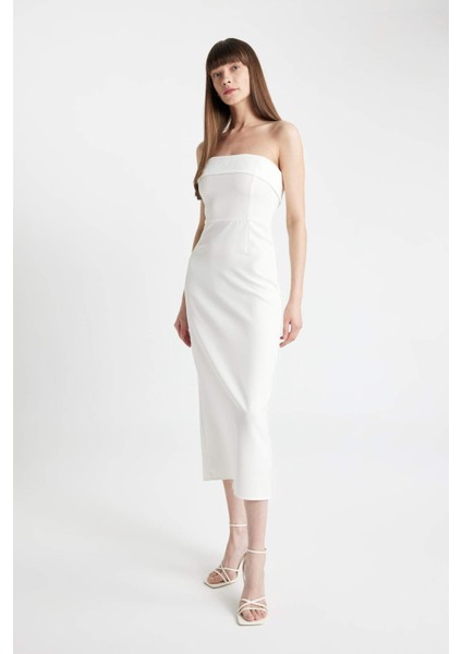 Bodycon Vücudu Saran Straplez Maxi Abiye Elbise D3268AXNS