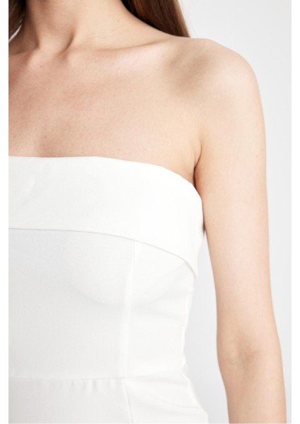 Bodycon Vücudu Saran Straplez Maxi Abiye Elbise D3268AXNS