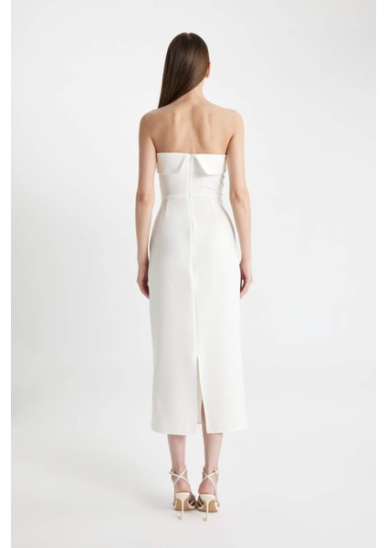 Bodycon Vücudu Saran Straplez Maxi Abiye Elbise D3268AXNS