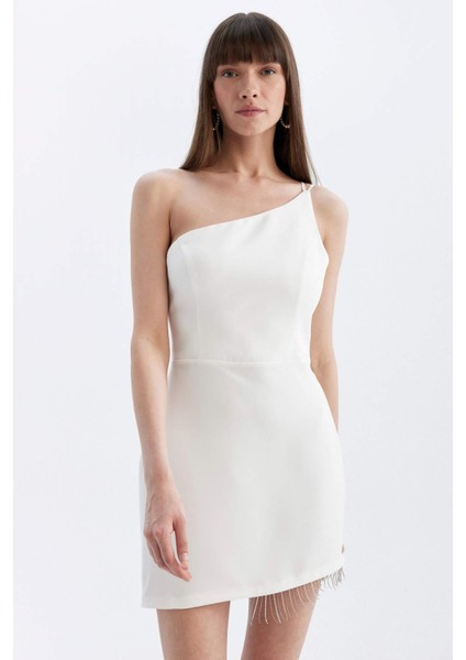 Bodycon Vücudu Saran Tek Omuzlu Kolsuz Mini Abiye Elbise D3272AXNS