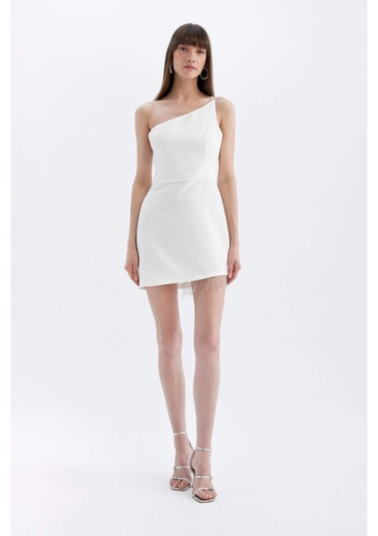 Bodycon Vücudu Saran Tek Omuzlu Kolsuz Mini Abiye Elbise D3272AXNS