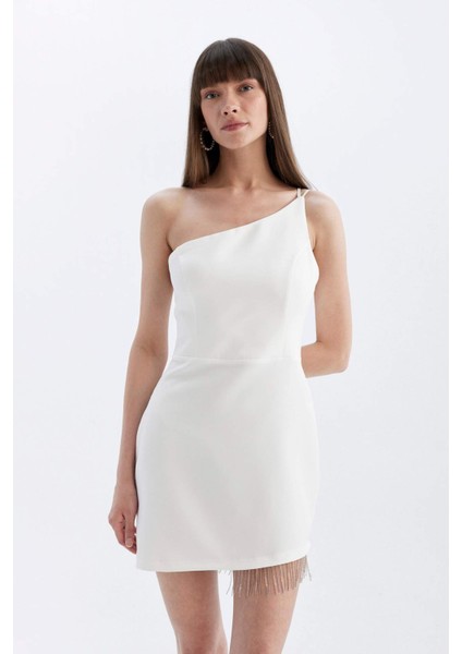 Bodycon Vücudu Saran Tek Omuzlu Kolsuz Mini Abiye Elbise D3272AXNS