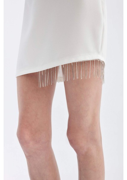 Bodycon Vücudu Saran Tek Omuzlu Kolsuz Mini Abiye Elbise D3272AXNS