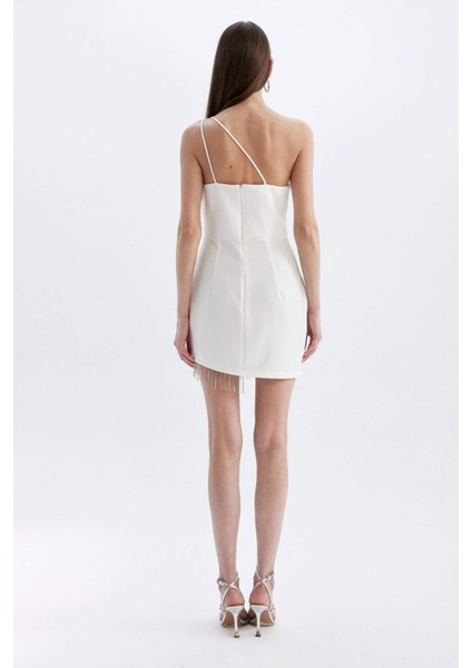 Bodycon Vücudu Saran Tek Omuzlu Kolsuz Mini Abiye Elbise D3272AXNS