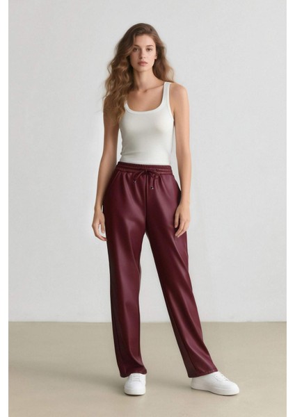 Jogger Cepli Yüksek Bel Standart Paça Suni Deri Pantolon V8072AZ24WN