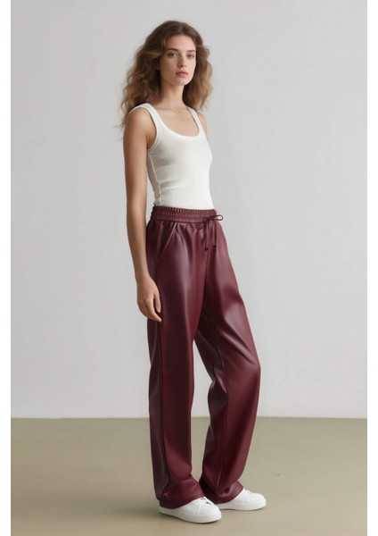 Jogger Cepli Yüksek Bel Standart Paça Suni Deri Pantolon V8072AZ24WN