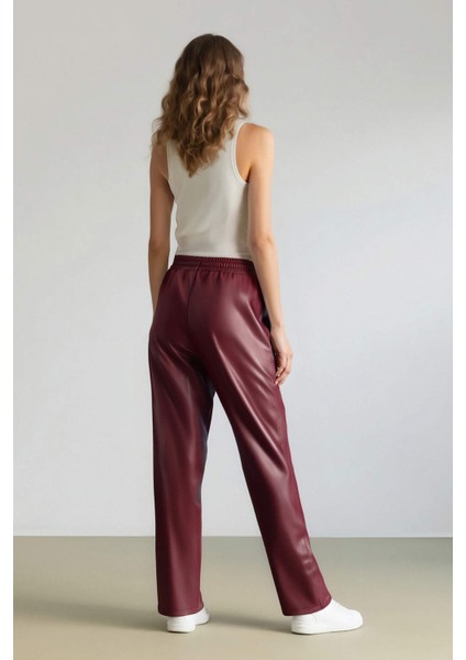 Jogger Cepli Yüksek Bel Standart Paça Suni Deri Pantolon V8072AZ24WN
