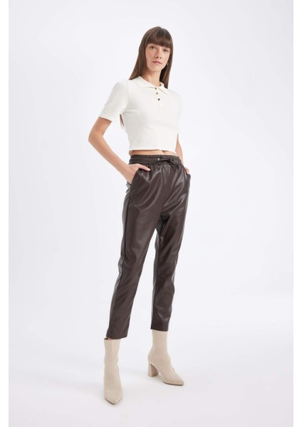 Jogger Yüksek Bel Cepli Suni Deri Pantolon X8320AZ24WN