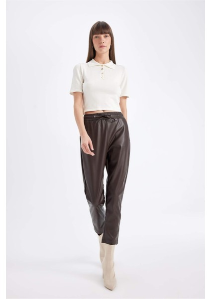 Jogger Yüksek Bel Cepli Suni Deri Pantolon X8320AZ24WN