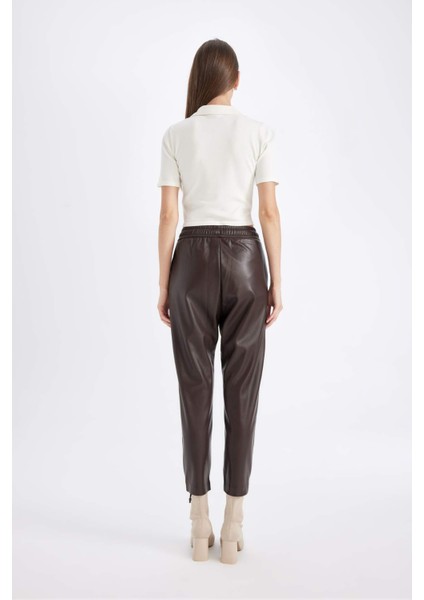Jogger Yüksek Bel Cepli Suni Deri Pantolon X8320AZ24WN