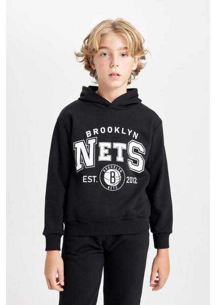Erkek Çocuk Siyah NBA Brooklyn Nets Kapüşonlu Sweatshirt D3125A824AU