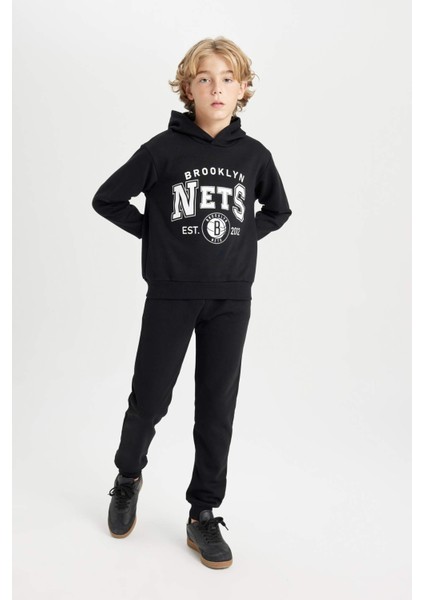 Erkek Çocuk Siyah NBA Brooklyn Nets Kapüşonlu Sweatshirt D3125A824AU