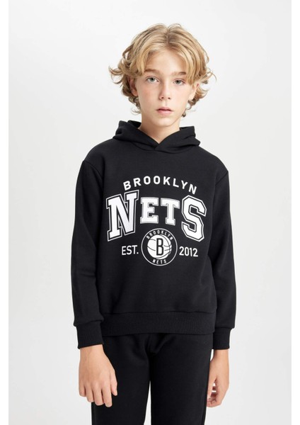 Erkek Çocuk Siyah NBA Brooklyn Nets Kapüşonlu Sweatshirt D3125A824AU