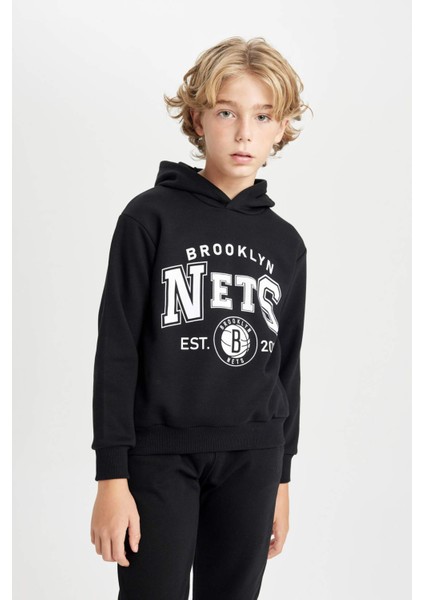 Erkek Çocuk Siyah NBA Brooklyn Nets Kapüşonlu Sweatshirt D3125A824AU