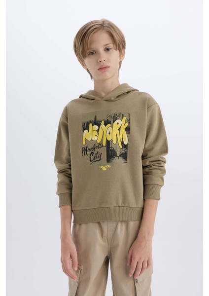 Erkek Çocuk Kapüşonlu Baskılı Sweatshirt D3037A824WN