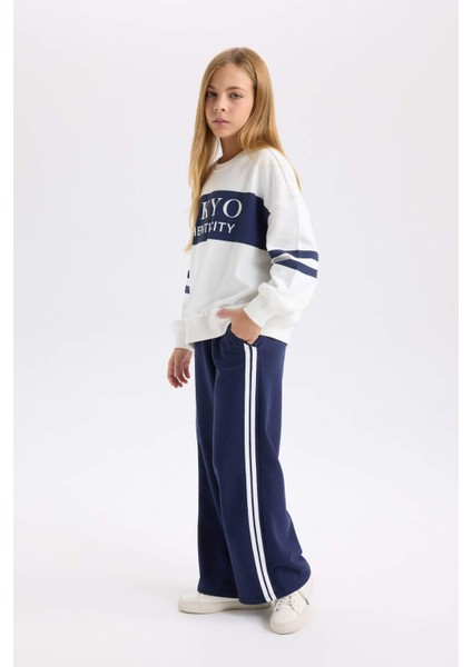 Kız Çocuk Oversize Geniş Kalıp Bisiklet Yaka Baskılı Sweatshirt D3806A824WN