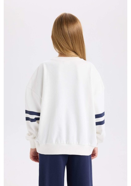 Kız Çocuk Oversize Geniş Kalıp Bisiklet Yaka Baskılı Sweatshirt D3806A824WN