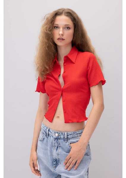 Fitted Bürümcük Kısa Kollu Gömlek D3527AX24HS