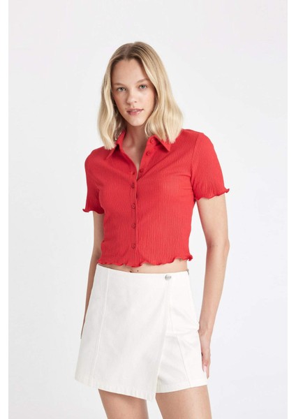 Fitted Bürümcük Kısa Kollu Gömlek D3527AX24HS