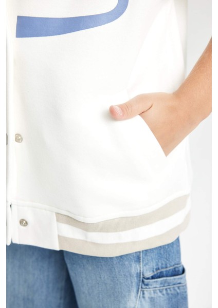 Kız Çocuk Kolej Yaka Çıtçıtlı Çift Cepli Baskılı İçi Yumuşak Tüylü Mevsimlik Bomber Ceket D2626A824AU