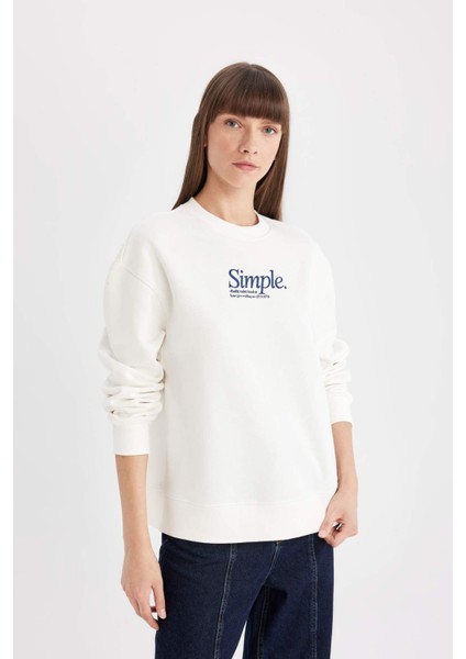 Relax Fit Bisiklet Yaka Baskılı Kalın Sweatshirt D3134AX24WN