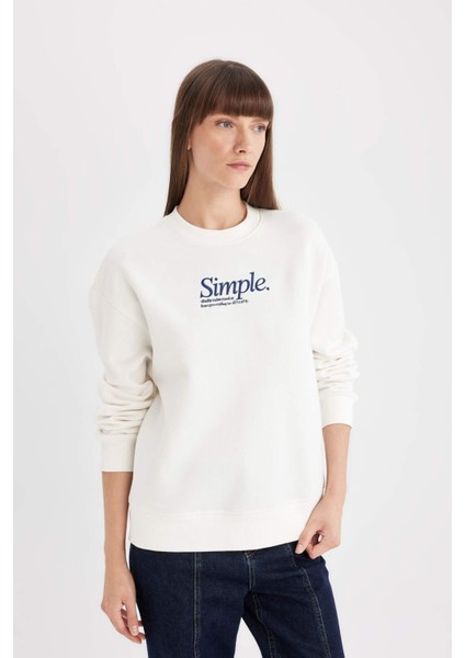 Relax Fit Bisiklet Yaka Baskılı Kalın Sweatshirt D3134AX24WN