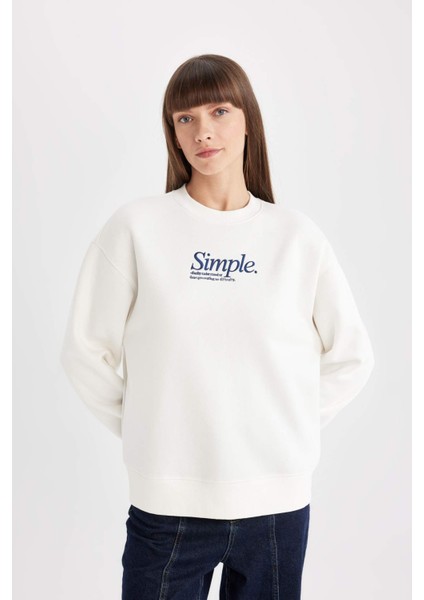 Relax Fit Bisiklet Yaka Baskılı Kalın Sweatshirt D3134AX24WN