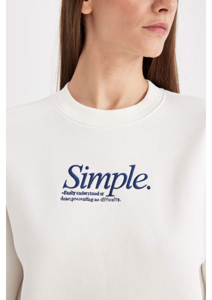 Relax Fit Bisiklet Yaka Baskılı Kalın Sweatshirt D3134AX24WN