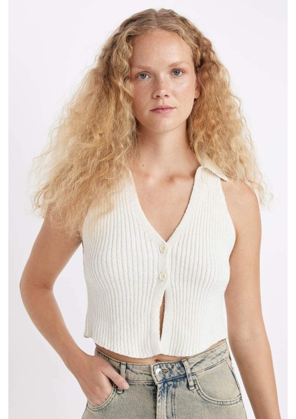 Coool Slim Fit Dar Kesim Düğmeli Triko Yelek D3584AX24HS