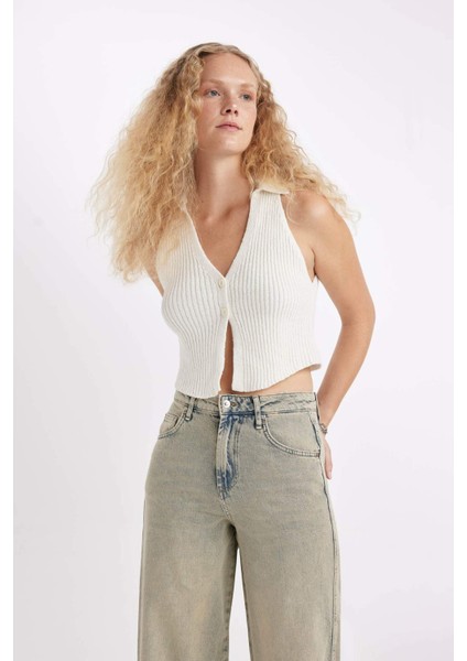 Coool Slim Fit Dar Kesim Düğmeli Triko Yelek D3584AX24HS