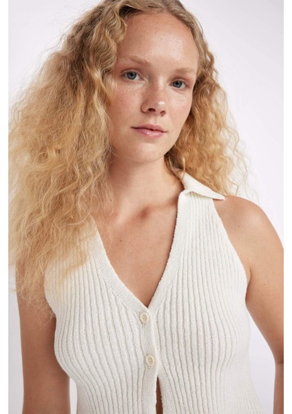 Coool Slim Fit Dar Kesim Düğmeli Triko Yelek D3584AX24HS