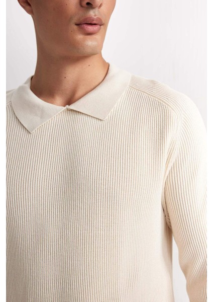 Standart Fit Polo Yaka Basic Düz Triko Kazak D3218AX24WN