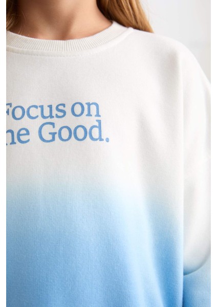 Kız Çocuk Oversize Geniş Kalıp Bisiklet Yaka Degrade Baskılı Sweatshirt D2887A824WN