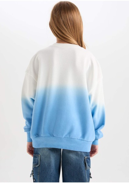 Kız Çocuk Oversize Geniş Kalıp Bisiklet Yaka Degrade Baskılı Sweatshirt D2887A824WN