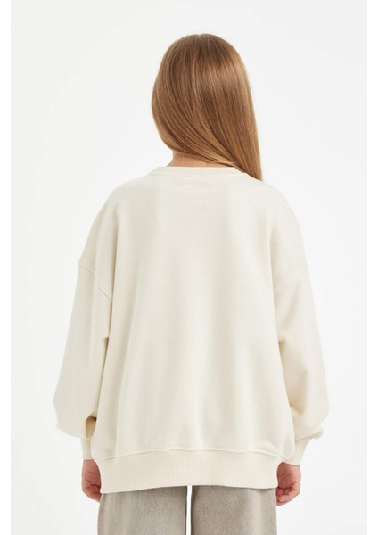 Kız Çocuk Oversize Geniş Kalıp Bisiklet Yaka Baskılı Sweatshirt D2880A824WN