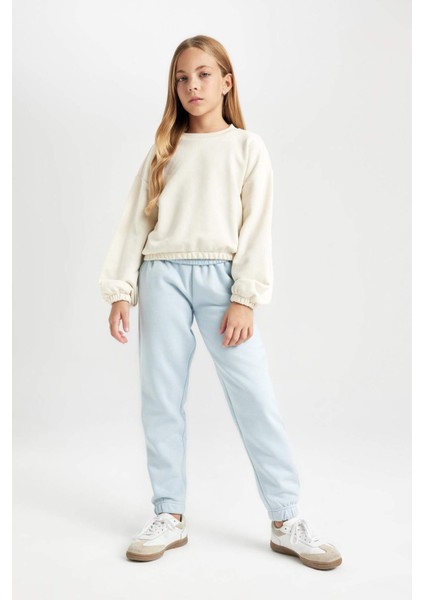 Kız Çocuk Standart Fit Beli Paçası Lastikli Basic Düz Jogger Eşofman Altı D3206A824WN