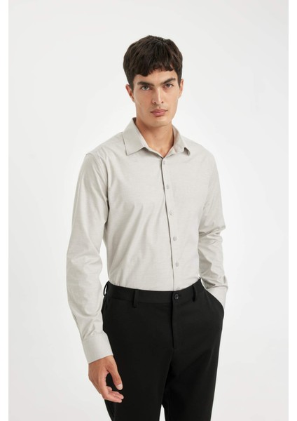 Modern Fit Modern Kesim Poplin Düz Pamuk Karışımlı Uzun Kollu Gömlek D3375AX24AU
