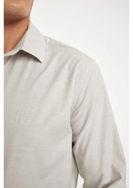 Modern Fit Modern Kesim Poplin Düz Pamuk Karışımlı Uzun Kollu Gömlek D3375AX24AU