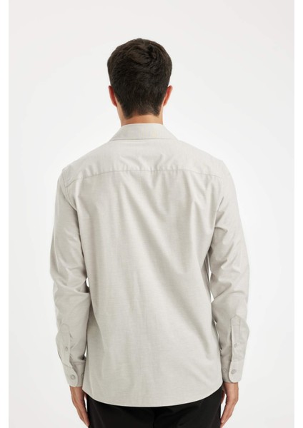Modern Fit Modern Kesim Poplin Düz Pamuk Karışımlı Uzun Kollu Gömlek D3375AX24AU