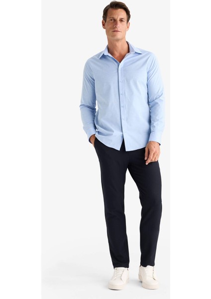 Modern Fit Modern Kesim Poplin Düz Pamuk Karışımlı Uzun Kollu Gömlek D3375AX24AU