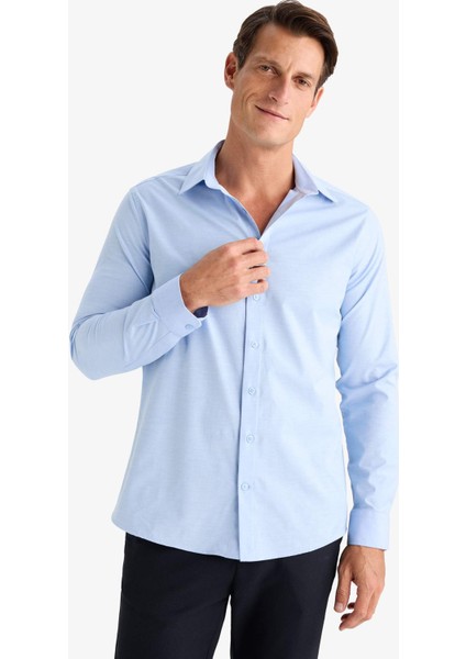 Modern Fit Modern Kesim Poplin Düz Pamuk Karışımlı Uzun Kollu Gömlek D3375AX24AU