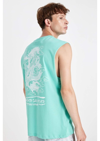 %100 Pamuk Boxy Fit Sırt Baskılı Bisiklet Yaka Atlet C5052AX24HS