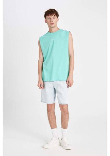 %100 Pamuk Boxy Fit Sırt Baskılı Bisiklet Yaka Atlet C5052AX24HS