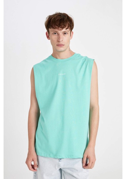 %100 Pamuk Boxy Fit Sırt Baskılı Bisiklet Yaka Atlet C5052AX24HS