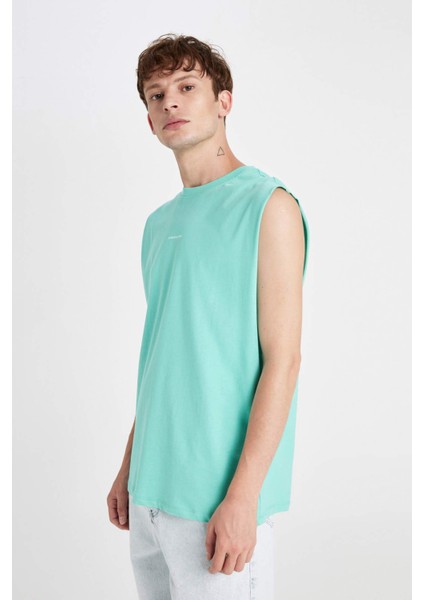 %100 Pamuk Boxy Fit Sırt Baskılı Bisiklet Yaka Atlet C5052AX24HS