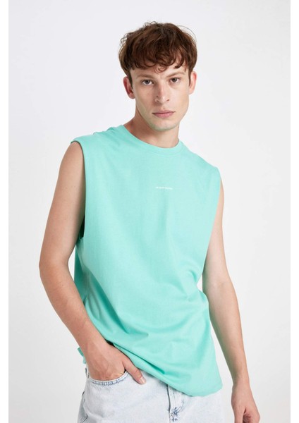 %100 Pamuk Boxy Fit Sırt Baskılı Bisiklet Yaka Atlet C5052AX24HS