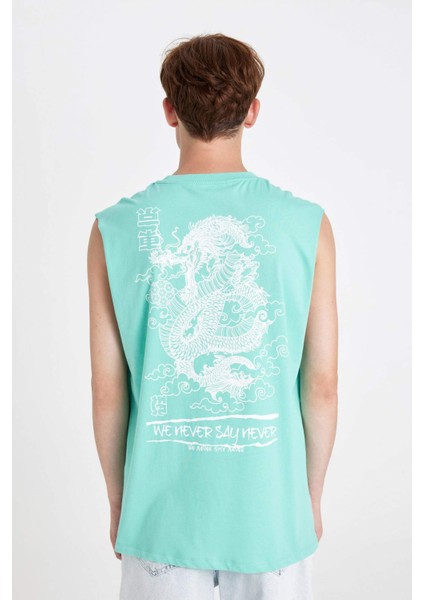 %100 Pamuk Boxy Fit Sırt Baskılı Bisiklet Yaka Atlet C5052AX24HS