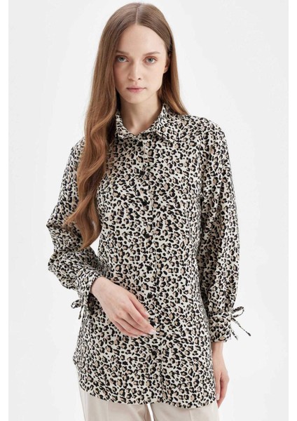 Relax Fit Gömlek Yaka Çizgili Uzun Kollu Gömlek Tunik