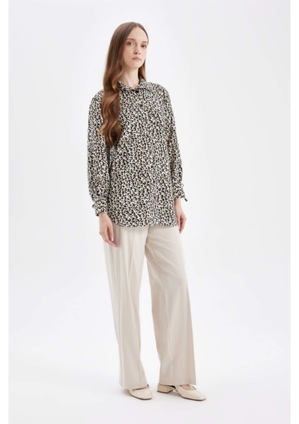 Relax Fit Gömlek Yaka Çizgili Uzun Kollu Gömlek Tunik