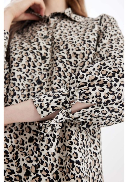 Relax Fit Gömlek Yaka Çizgili Uzun Kollu Gömlek Tunik